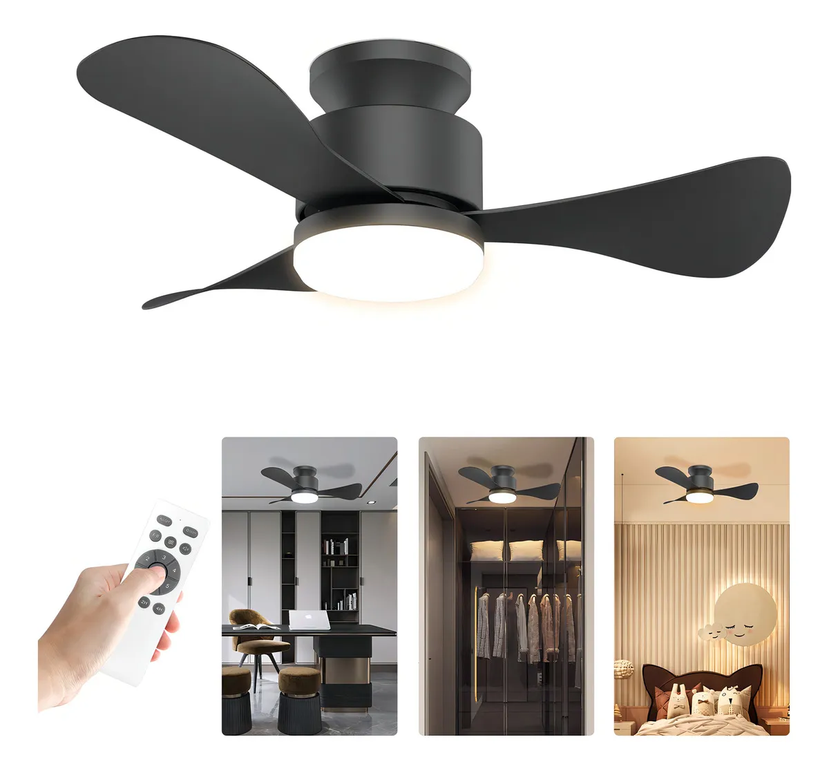 Ventilador de Techo Silencioso con Luz y Control Remoto, Ventilador de Techo Moderno de 28 Pulgadas de Montaje Empotrado con luz Ajustable, Motor Reversible, 6 Velocidades para Dormitorio,Cocina