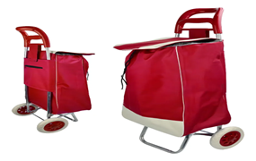 Bolsa Reforzada Plegable Con Ruedas, Carrito De Compras Rojo Oscuro